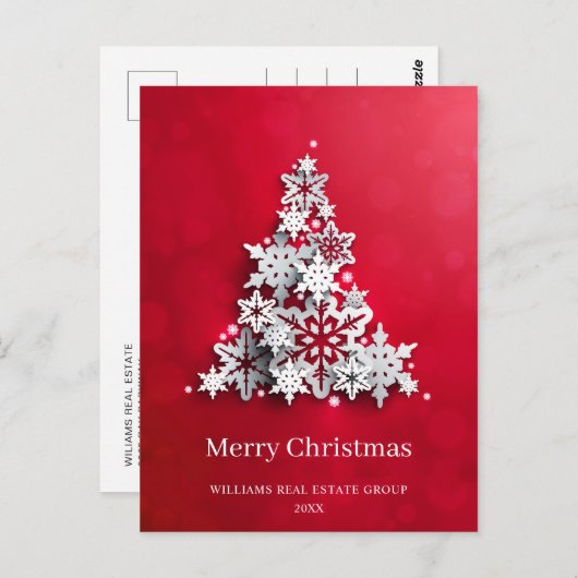 Moderner Snowflake Weihnachtsbaum Firmengrüßen Postkarte (Vorne/Hinten)