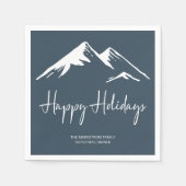 Moderner Snowy Mountain auf der Blue Holiday Party Serviette (Vorderseite)