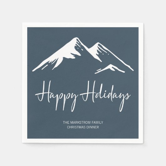 Moderner Snowy Mountain auf der Blue Holiday Party Serviette (Vorderseite)