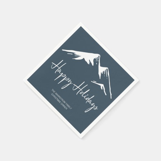 Moderner Snowy Mountain auf der Blue Holiday Party Serviette (Ecke)