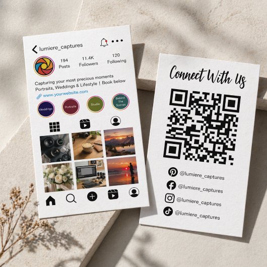 Moderner Social Media Fotograf QR Code Visitenkarte