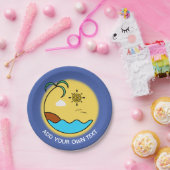 Moderner Sommer Beach Emblem Art Custom Text Pappteller (Party)