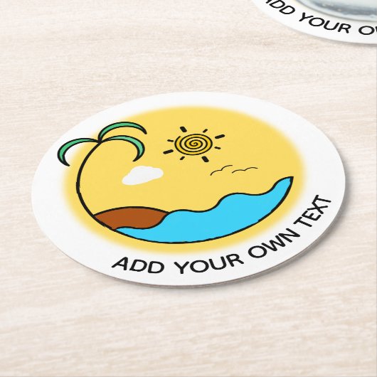 Moderner Sommer Beach Emblem Art Custom Text Runder Pappuntersetzer (Angewinkelt)