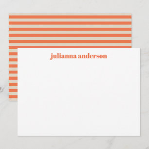 Moderner Sommer Orange Streifen Personalisierter N Mitteilungskarte