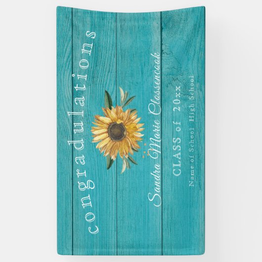 Moderner Sonnenblumen Abschluss Rustikales aquamar Banner (Vertikal)
