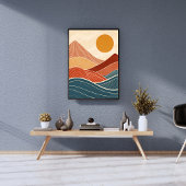 Moderner Sonnenuntergang der Wüste Mitte des Jahrh Poster