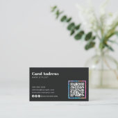 Moderner Sparkle Black Haarstudio-QR-Code Visitenkarte (Stehend Vorderseite)