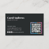 Moderner Sparkle Black Haarstudio-QR-Code Visitenkarte (Vorderseite)