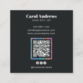 Moderner Sparkle-Schere Schwarzhaarsalon QR-Code Quadratische Visitenkarte (Vorderseite)