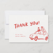 Moderner Spaß Funky Retro Red Wedding Dankeskarte (Vorderseite)