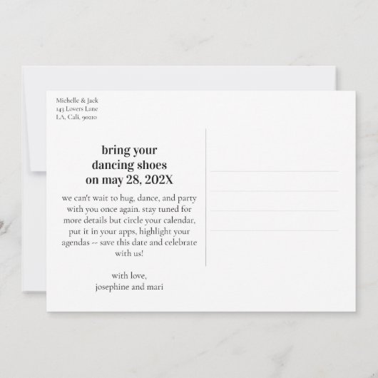 Moderner Spaß - Party Save the Date Hochzeit Einladung (Rückseite)