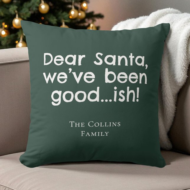 Moderner Spaß Santa Green Feierliche Weihnachten Kissen (Modern Humor Santa Green Festive Funny Christmas Throw Pillow)