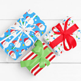 Moderner Spaß Santa Stripes & Weihnachtslicht Blau Geschenkpapier Set