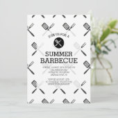Moderner Spaß-Schwarz-weißes Sommer-Grill-Party Einladung (Stehend Vorderseite)