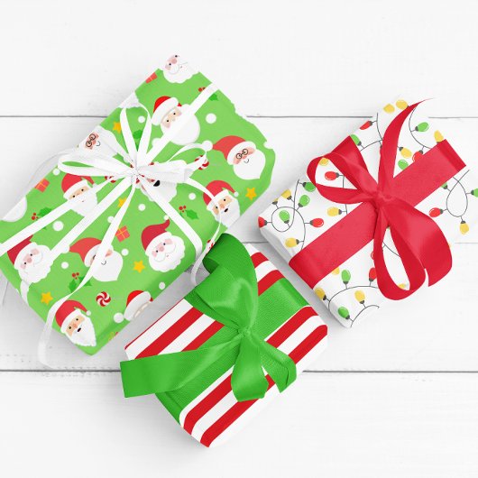 Moderner Spaß Weihnachtsmann - Weihnachtsbeleuchtu Geschenkpapier Set