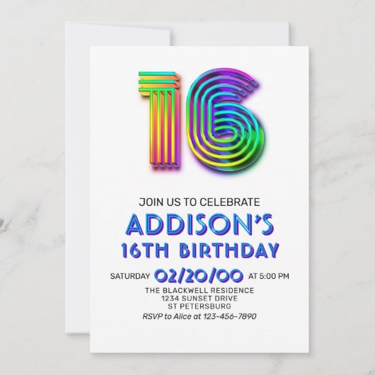 Moderner Spaß zum 16. Geburtstag Einladung (Vorderseite)