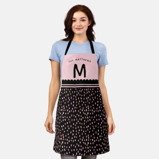 Moderner Spots Individuelle Name & Monogramm Rosa Schürze (Getragen)