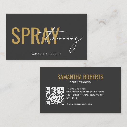Moderner Spray-Tan-QR-Code grau gold Visitenkarte (Vorne/Hinten)