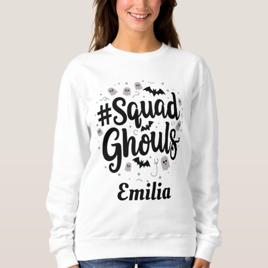 Moderner Squad Ghouls Halloween-Individuelle Name Sweatshirt (Vorderseite)