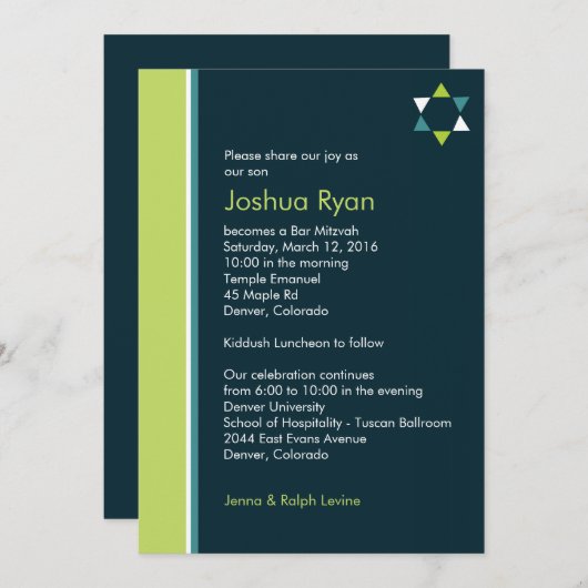 Moderner Star Bar Mitzvah Einladung (Vorne/Hinten)