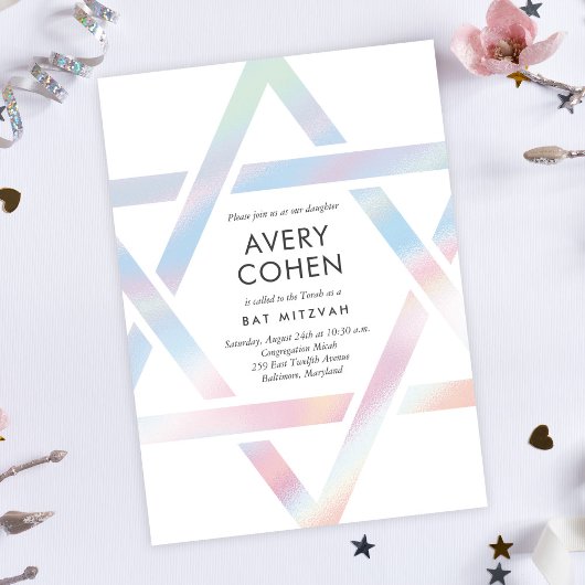 Moderner Star Holographic Bat Mitzvah Einladung