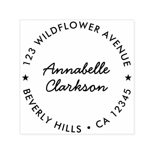 Moderner Star | Script Round-Rücksendeadresse Permastempel (Design)