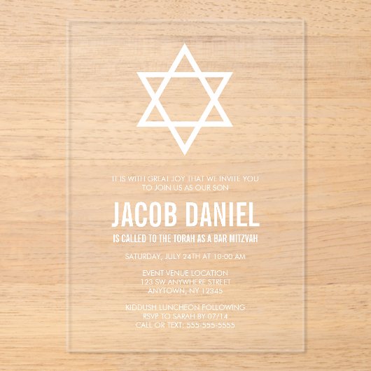 Moderner Star von David Bar Mitzvah Acryleinladungen (Vorderseite)