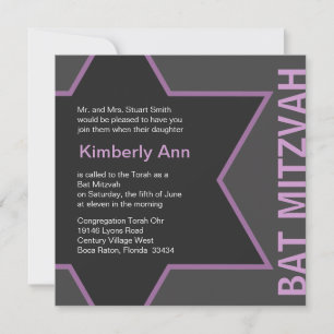 Moderner Star von David Bat Mitzvah - Gray & Pink Einladung