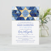 Moderner Star von David Blue Gold Bar Mitzvah Hebr Einladung (Stehend Vorderseite)