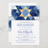 Moderner Star von David Blue Gold Bar Mitzvah Hebr Einladung (Vorne/Hinten)