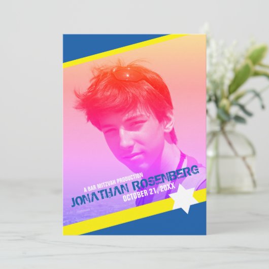 Moderner Star von David Foto Bar Mitzvah Einladung (Stehend Vorderseite)