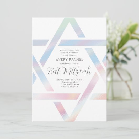 Moderner Star von David Pastel Bat Mitzvah Einladung (Stehend Vorderseite)
