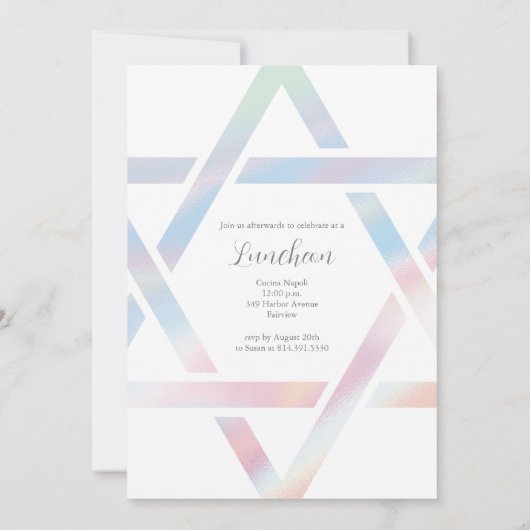 Moderner Star von David Pastel Bat Mitzvah Einladung (Rückseite)