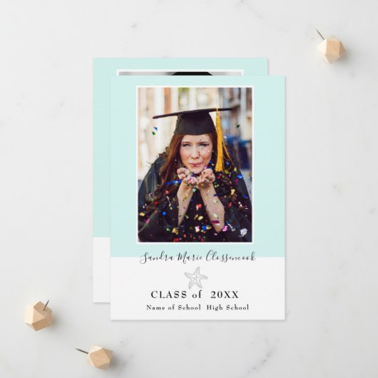 Moderner Starfish Aqua Aquamariner blauer Abschlus Ankündigung (Vorderseite/Rückseite Beispiel)