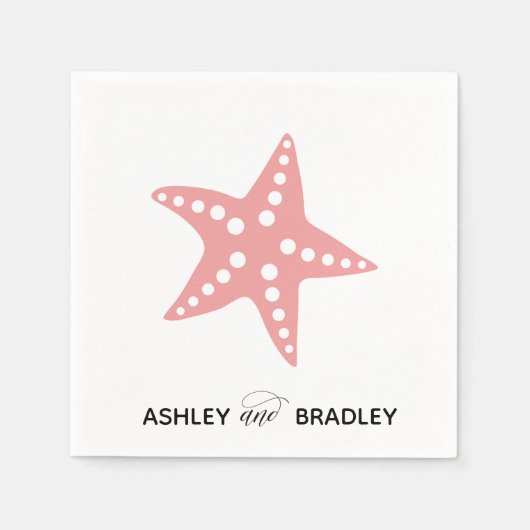 Moderner Starfish Beach Hochzeit Napkins, rosa Serviette (Vorderseite)