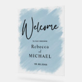 Moderner, staubblauer Hochzeitsempfang Acrylschild (Winkel)