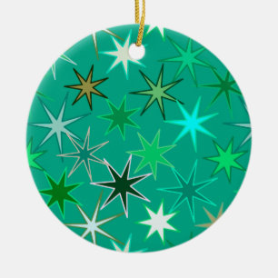 Moderner Sternexplosion-Druck, Türkis und Aqua Keramik Ornament