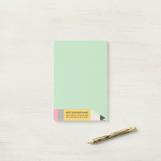 Moderner Stift mit Lehrer und Klasseninformationen Post-it Klebezettel (Auf Schreibtisch)