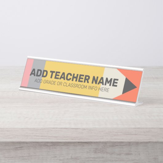 Moderner Stift mit Lehrer und Klasseninformationen Schreibtischnamensplakette (Vorderseite )