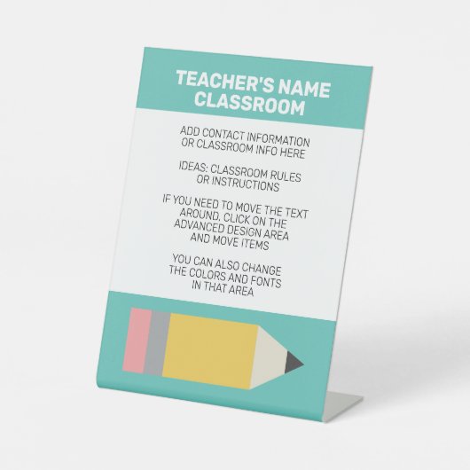 Moderner Stift mit Lehrer und Klassenregeln Sockelschild (Vorderseite)