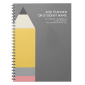 Moderner Stift mit Lehrer und Unterrichtsfach Notizblock (Vorderseite)