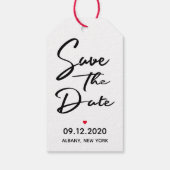 Moderner Stift uns im Kalender Save the Date Geschenkanhänger (Rückseite)