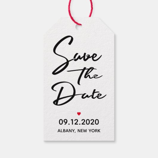 Moderner Stift uns im Kalender Save the Date Geschenkanhänger (Rückseite)