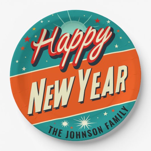 Moderner Stil des Mittleren Jahrhunderts glücklich Pappteller (Vorderseite)