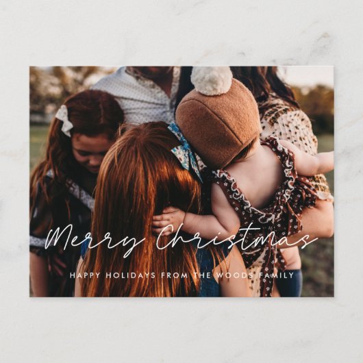 Moderner Stil Frohe Weihnachtsfamilie Foto Postkarte (Vorderseite)