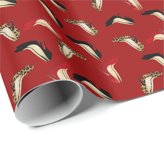 Moderner Stilett-hoher Heels-rotes Geschenkpapier (Rolleneckpunkt)