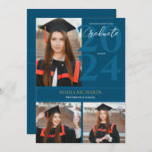 Moderner, stilvoller 3 Foto Collage Blue Abschluss Ankündigung (Vorne/Hinten)