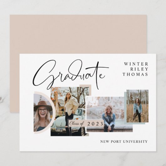 Moderner, stilvoller Abschluss Four Photo Collage Einladung (Vorne/Hinten)