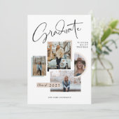 Moderner, stilvoller Abschluss Four Photo Collage  Einladung (Stehend Vorderseite)
