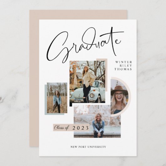 Moderner, stilvoller Abschluss Four Photo Collage Einladung (Vorne/Hinten)